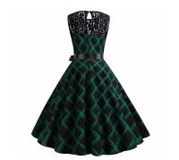 Lace patchwork summer women a line elegant vintage party dress with belt - details 82