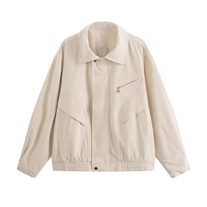 Chaqueta de Lavado de Algodón Puro 2024 Cómoda, Color Sólido, Estilo Callejero Haruku para Hombres en Primavera Otoño - 1