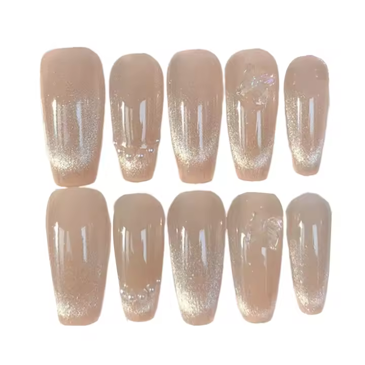 Uñas brillantes a presión para mujer, puntas de ataúd de ojo de gato, arte de manicura Artificial, decoración de uñas - 1