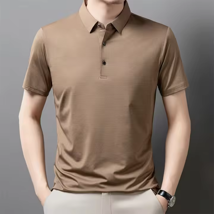Polo de Seda Gelada para Hombres Verano 2025 Cuello de Negocios y Ocio Camiseta de Moda para Papá - 1