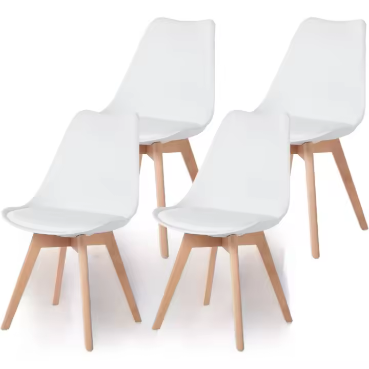 Pack de 4 Sillas Comedor Nórdicas, Sillas de Cocina Nórdicas con Patas de Madera Maciza de Haya, con Respaldo Ergonómico, Asiento Acolchado y Tapizado, Blanco - 1
