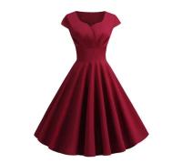 Vestido de verano para mujer, Color sólido, Retro, Vintage, años 50, 60, informal, para fiesta y oficina, Vestidos Rockabilly - details 12