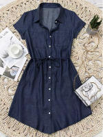 Vestido de mezclilla para mujer Vestido de mezclilla de manga corta informal - details 4