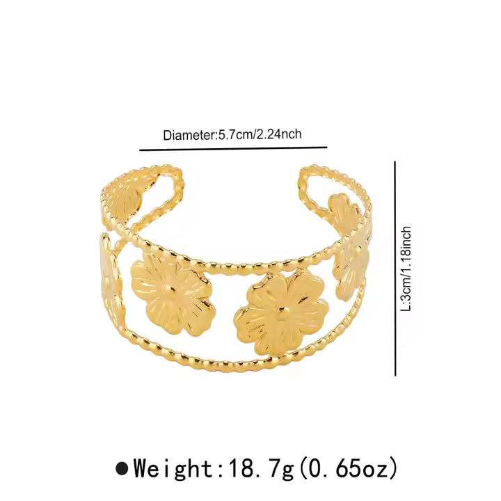 Anillo de moda europeo y americano de acero inoxidable, diseño de nicho retro, pulsera de flores, apertura, joyería ajustable para mujer - 1