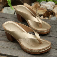 Pies de pellizco zapatillas de moda de tacón alto grueso zapatillas de espina de pescado de color sólido de tacón grueso para mujer - details 8
