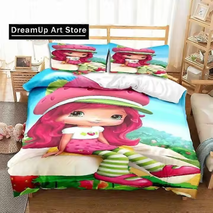 x710 SábanasS-Sábanas de tarta de fresa Fundas de edredón Ropa de cama Sábanas de dormitorio Juego de cama de tres piezas Juego de cama suave y cálido de tres piezas 3 piezas B - 1