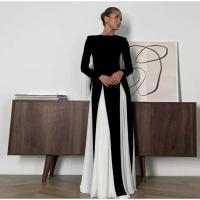 Vestidos largos elegantes de retazos en blanco y negro, vestido ajustado de manga larga con cuello redondo a la moda para mujer, batas de fiesta de noche para mujer - details 12