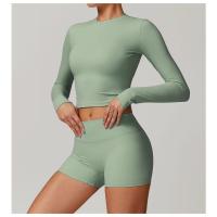 Top de yoga de manga larga para mujer, logotipo personalizado, ropa deportiva de gimnasio, top de fitness sin costuras, ropa de yoga elástica, camiseta de yoga para mujer - details 5