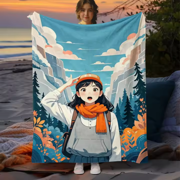 Manta de bosque de niña caprichosa | Abstract Forest Quest Fleece Throw Decoración bohemia para amantes de la naturaleza Picnic de viaje - 1