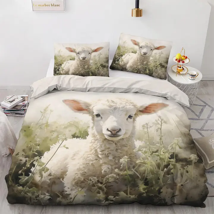 Funda de Edredón de Poliéster con Dibujo de Oveja Juego de Ropa de Cama Divertida para Niños - 1