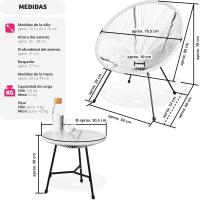 Conjunto Muebles Jardín Exterior de Acero, Estilo Acapulco, 2 Sillas y 1 Mesa con Cristal, Mesa y Sillas de Terraza Resistentes a Intemperie,Topes en Patas, para Interior y Exterior - beige - details 16