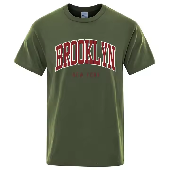 Camiseta de algodón estampada de Brooklyn de Nueva York, ropa de verano transpirable, camiseta informal holgada para hombres - 1
