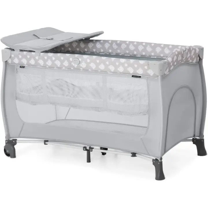 Cuna de Viaje de Dos Alturas con Cambiador Parque Infantil Bebe 120x60 cm Cuna Bebe en Gris Teddy - 1