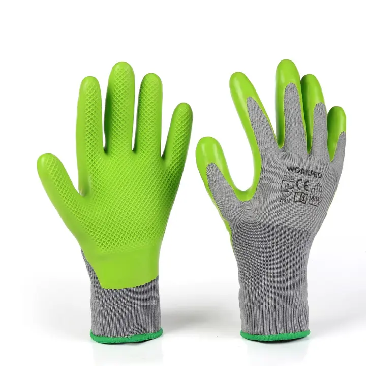 WORKPRO-guantes de trabajo con palma de látex ecológico, manoplas de trabajo para deshierbe, excavación y poda, M, 6 pares - 1
