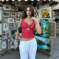 BUNO-Tops cortos rojos estampados sin mangas ajustados Y2K Tops 2025 novedad de verano dulce lindo Fiesta Club playa Casual High Street mujeres Camis - details 9