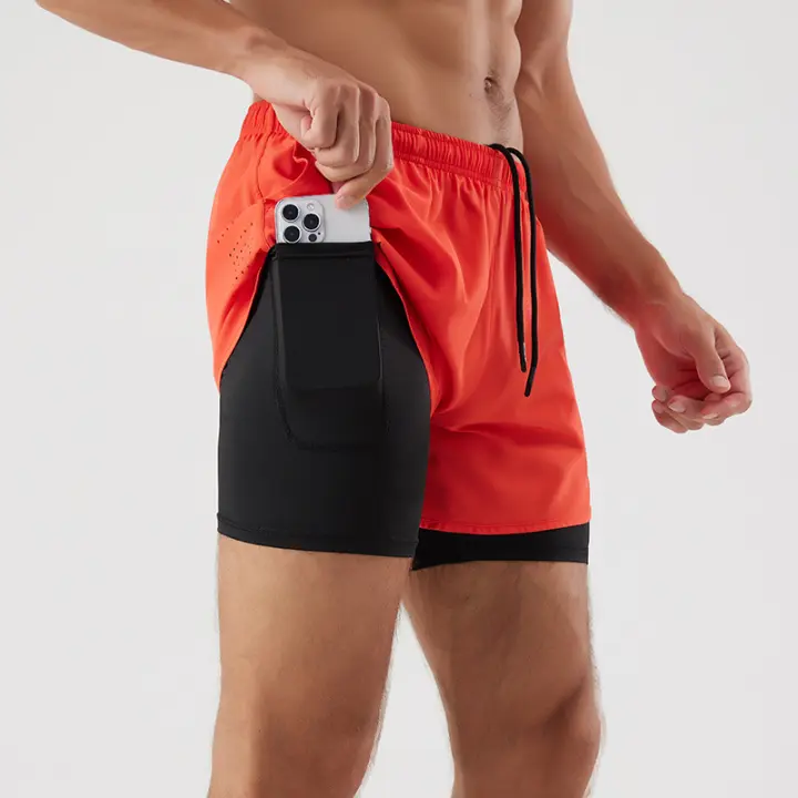 Pantalones Deportivos de Spandex Poliéster 2 en 1 para Correr Rápido y Almacenar el Teléfono - 1
