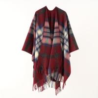 Elegante capa cortavientos con estampado a cuadros con borla, para mantener el calor en otoño e invierno, para actividades al aire libre - details 1