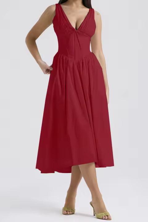 2025 nuevos modelos de primavera y verano, vestido de tirantes ajustado, vestido de temperamento con cuello en V estampado informal europeo y americano - 1
