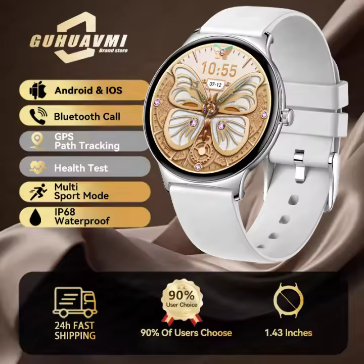 Nuevo Para ultradelgado reloj inteligente para mujeres 1,43 pulgadas 466*466 HD AMOLED,Llamadas de voz AI,100 + modo deportivo,yoga,Pilates ejercicio Fitness reloj inteligente,Relojes impermeables para Android IOS,Regalos de cumpleaños para mujeres - 1