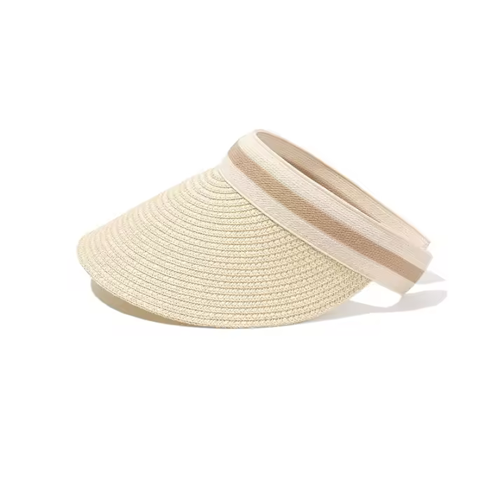 Gorra de Paja con Toma Vacía para Mujer Protección UV, Visera de Sol Hecha a Mano para Playa al Aire Libre - 1