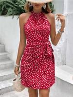 Vestido halter con cintura ceñida, sin mangas, fruncido y con lazo - details 20