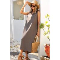 Vestido de verano nuevo de talla grande para mujer, algodón, lino, Color sólido - details 3