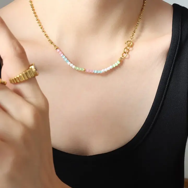Nuevo collar de ópalo de perlas de imitación de estilo folklórico bohemio, joyería de tendencia, cadena chapada en oro de acero de titanio, joyería con personalidad - 1