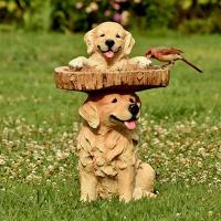 Estatua de Perro de Jardín Miniaturas de Cachorros Resina para Alimentación y Baño de Pájaros Decoración de Escultura Animal para Jardín Casa Patio Adorno de Regalo Novedoso - details 6