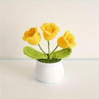 Boutique hecho a mano tejido de 3 cabezas de lirio de los valles decoración del hogar en maceta, lavabo de cinturón tejido con gancho de flor de simulación tejido - details 5