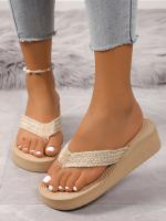 Chanclas de verano de suela gruesa para mujer: sandalias de playa informales con tacón de cuña antideslizante, diseño de punta abierta y cómodas correas de tela para vacaciones al aire libre - details 2