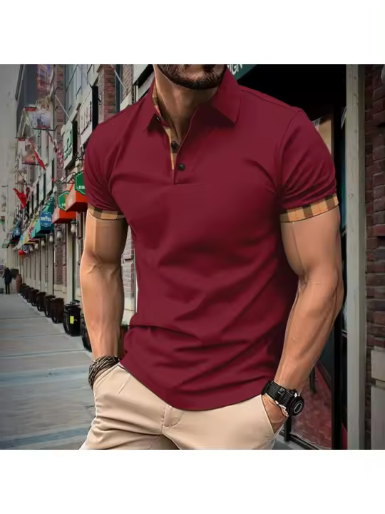 2025 verano nueva camisa POLO de color sólido de manga corta con solapa para hombre. - 1