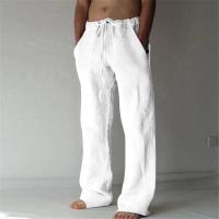 Pantalones largos de lino y algodón deportivos transpirables con cordón de cintura elástica informal holgados de talla grande para hombre - details 7