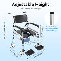 Silla de ducha con ruedas, silla de ducha plegable, silla de ducha de altura ajustable para hospitales, residencias de ancianos, hogares, residencias de bienestar - details 3