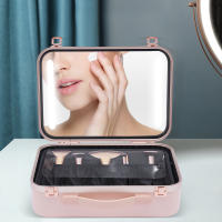 Estuche de almacenamiento de cosméticos, organizador de maquillaje, maletas de mesa, rosa con luces LED + espejo - details 1