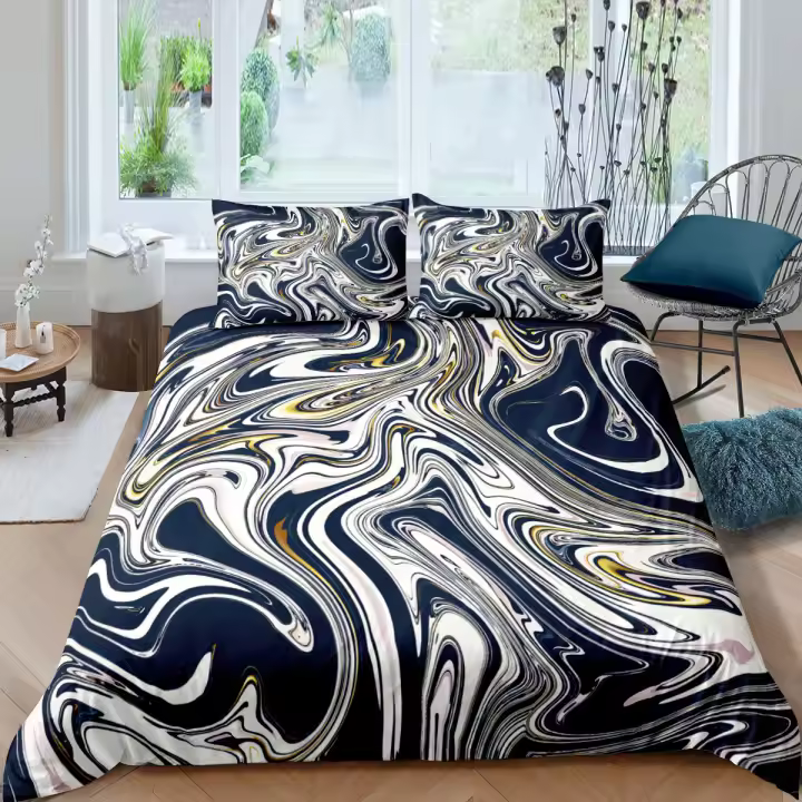 Funda de edredón Funda de edredón de mármol elegante Microfibra Juego de cama turquesa con purpurina dorada y menta Funda de edredón azul aguamarina abstracta Tamaño individual doble completo - 1