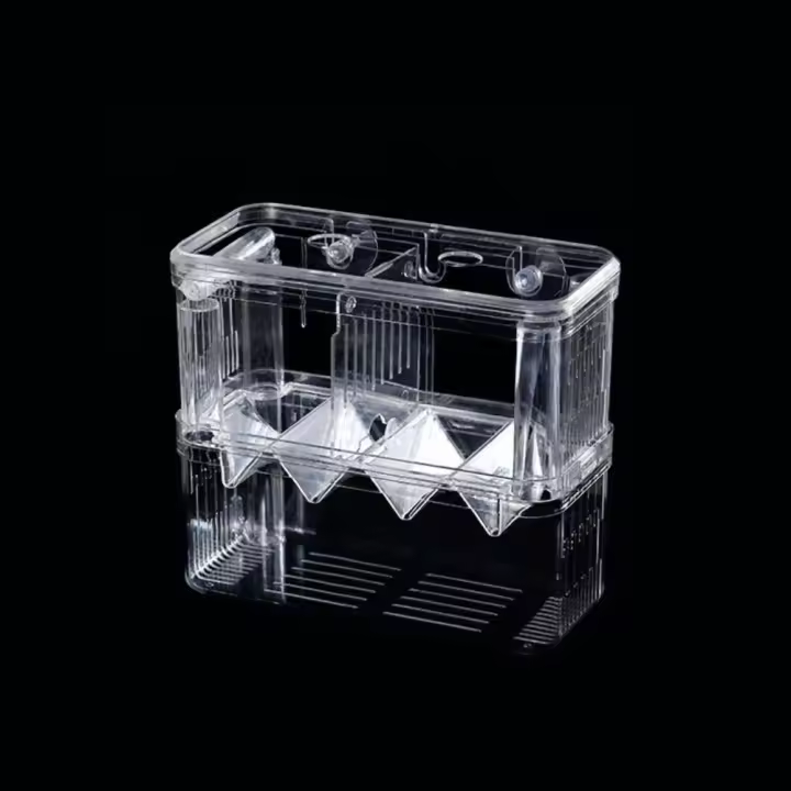 Caja de aislamiento acrílica para cría de peces, incubadora transparente de doble cubierta para acuario, con ventosa, placa de aislamiento móvil - 1