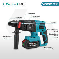 YOFIDRA-taladro de martillo eléctrico sin escobillas, 26MM, herramientas eléctricas recargables inalámbricas rotativas multifuncionales para juego de pines de batería Makita de 18V - details 3