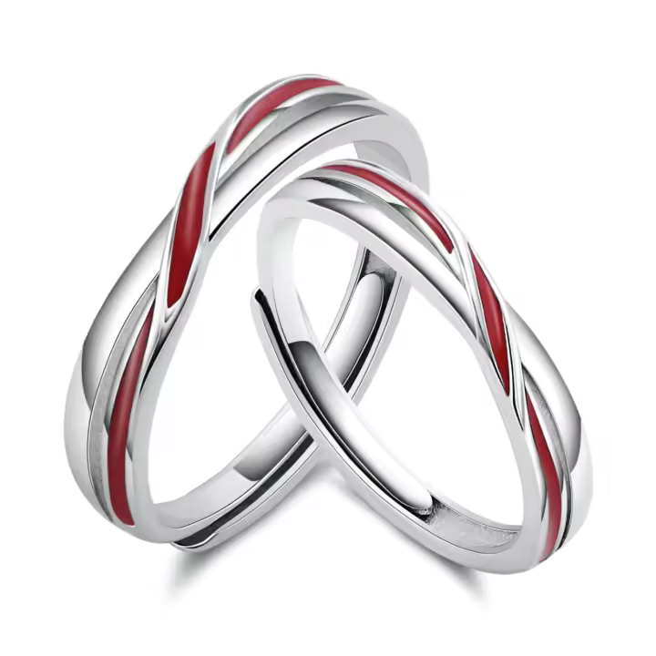Anillo de pareja ajustable de plata pura con hilo rojo, alianzas de boda y anillos de promesa, regalo de San Valentín para mujer y hombre - 1