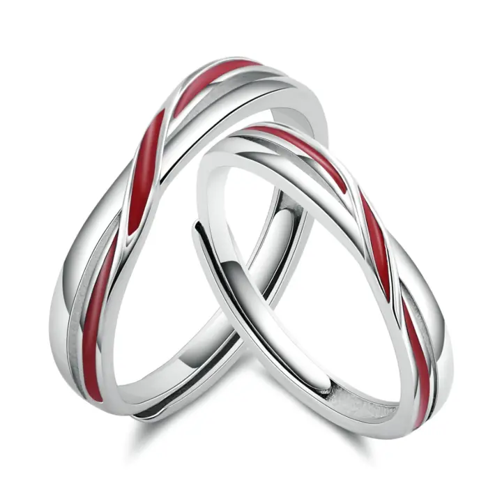 Anillo de pareja ajustable de plata pura con hilo rojo, alianzas de boda y anillos de promesa, regalo de San Valentín para mujer y hombre - 1
