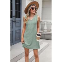 Nuevo Vestido informal de verano con cuello en V y Color sólido con cierre de palacio y bolsillo para mujer - details 2