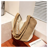 Bolso tejido de gran capacidad para mujer primavera y verano nuevo bolso de hombro de color en contraste bolso de playa versátil para vacaciones en la playa - details 16