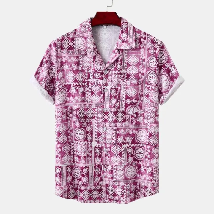 Camisa de manga corta para hombre, camisa con cuello cubano, estampado de estilo Hawaiano, verano, 2024 - 1