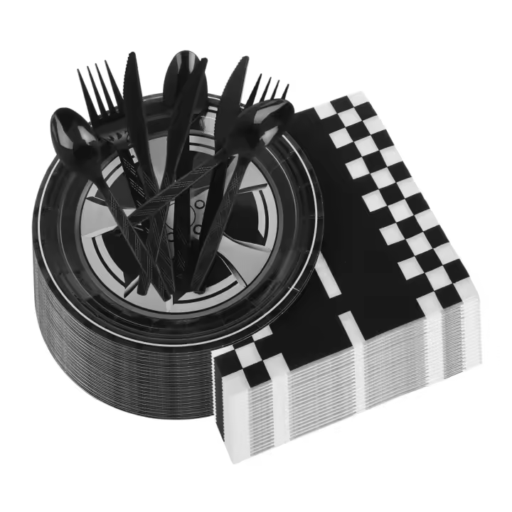 Juego de Fiesta de Coche de Carreras Platos de Comida Desechables con Bandera a Cuadros - 1