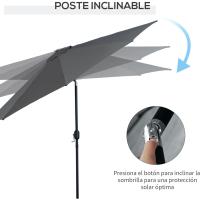 Parasol de Jardín con Manivela Ø295x250 cm Inclinable y Desmontable de Metal para Balcón, Piscina, Patio - details 29
