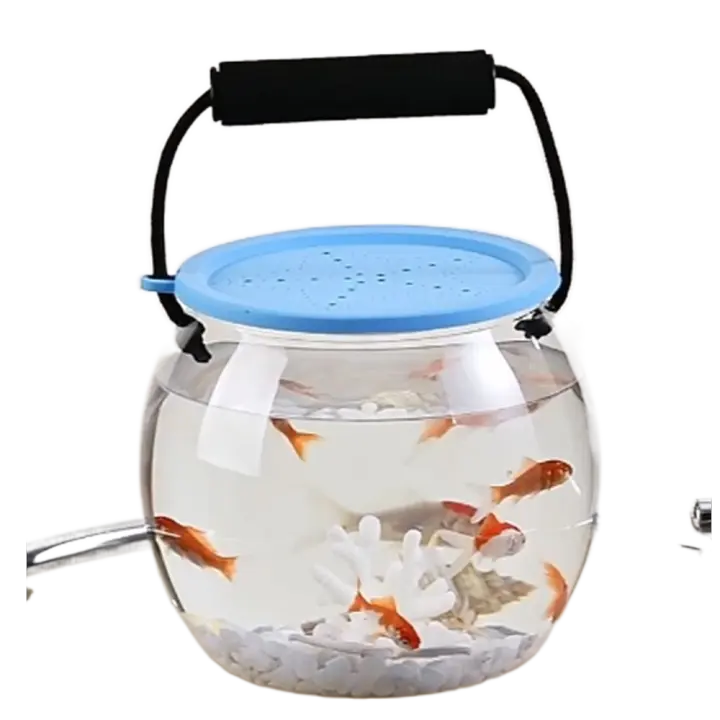 Pecera redonda Ultra transparente, cubierta de silicona extraíble, pecera de escritorio, tanque de visualización decorativo con vista de 360 ​​grados - 1