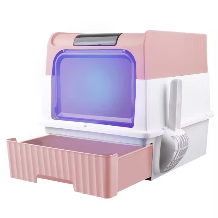 Caja de arena para gatos con bandeja extensible, caja de arena para gatos que mata bacterias con puerta doble portátil con pala - 1
