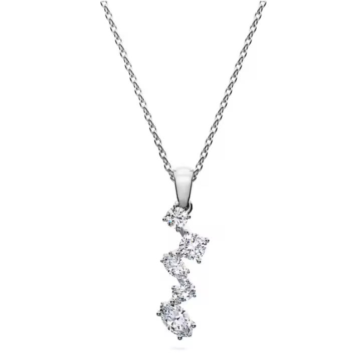 Swarosk-collar con colgante de piedra CZ transparente para mujer, de Plata de Ley 925, cristal transparente, cuadrado redondo, largo, regalo de joyería - 1