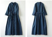 Vestido de lino para mujer, Túnica elegante de oficina de talla grande, Color sólido, línea A, Beige, azul, primavera, verano, 38, 36, 34, 32 - details 3