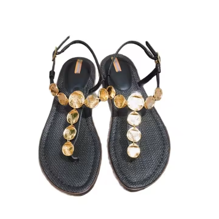 Zapatillas de Playa de Moda para Mujer Pisa Romana de Piel de Oveja Versión de Oro - 1
