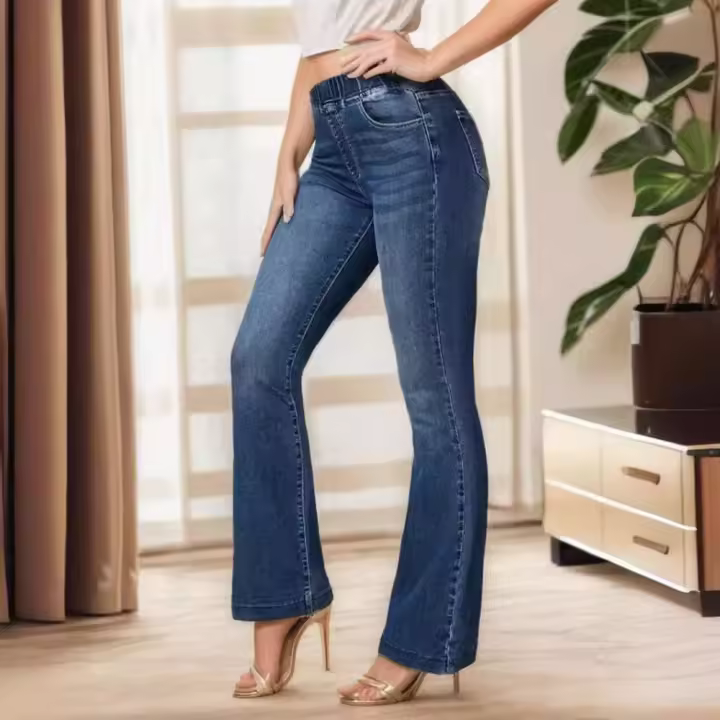 Vaqueros elásticos de cintura alta, pantalones ajustados con realce de cadera - 1
